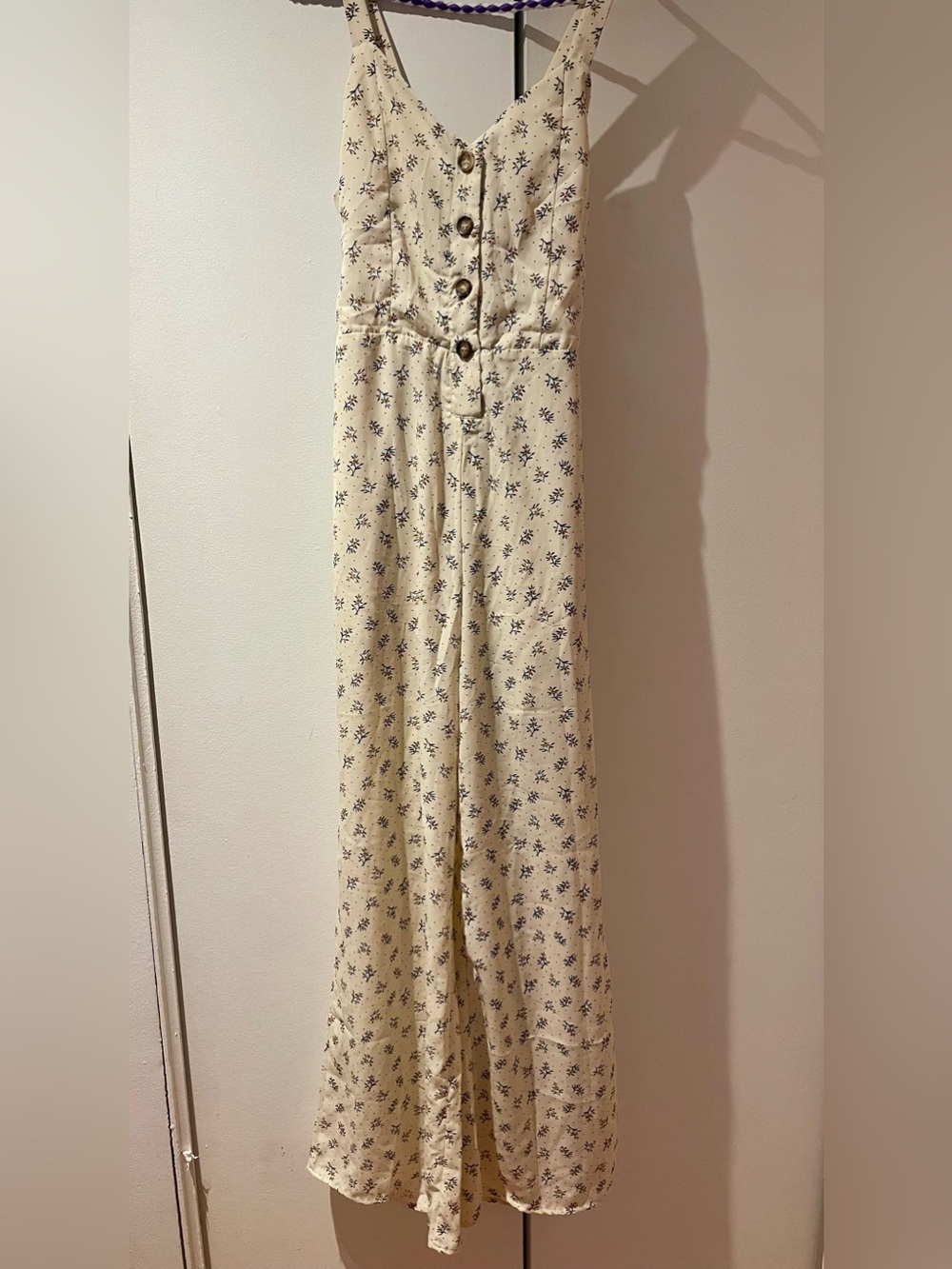 Wide Leg Jumpsuit Tie Back - Cream / Off White - Size S